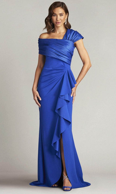 Tadashi Shoji BOS24111L - Draped Short Sleeve Evening Gown Formal Dresses XXS / Mystic Blue