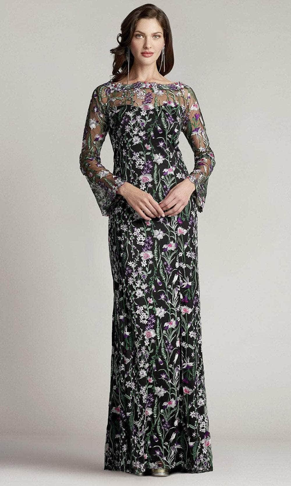 Tadashi Shoji BPF22009L - Latham Floral Embroidered Tulle Gown Special Occasion Dress 00 / Black