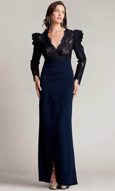 Tadashi Shoji BTF21173LX - Marshal Crepe & Lace Gown In Neutral and Blue