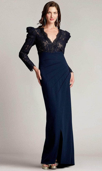 Tadashi Shoji BTF21173LX - Marshal Crepe & Lace Gown In Neutral and Blue