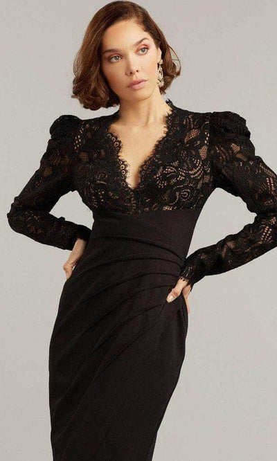 Tadashi Shoji BTF21173LX - Marshal Crepe & Lace Gown In Black and Neutral