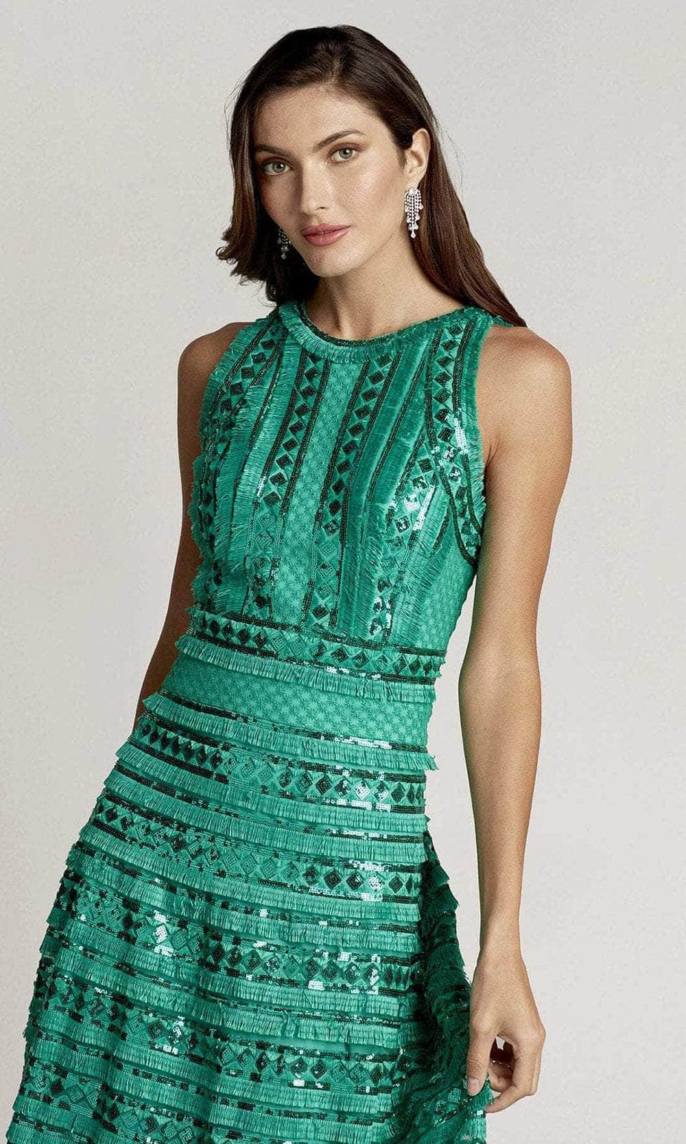 Tadashi Shoji BTZ22248MX - Knee-Length A-Line Dress - Sleeveless, Sequin, Fringed, Full Back, Back Zipper, Fit And Flare ADASA Tadashi Shoji BTZ22248MX - Knee-Length A-Line Dress - Sleeveless, Sequin, Fringed, Full Back, Back Zipper, Fit And Flare ADASA