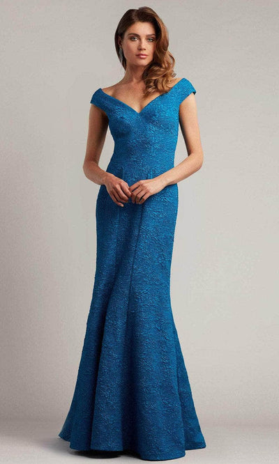 Tadashi Shoji BUA22242L - Dale Rose Jacquard Gown Special Occasion Dress 00 / Ocean Blue