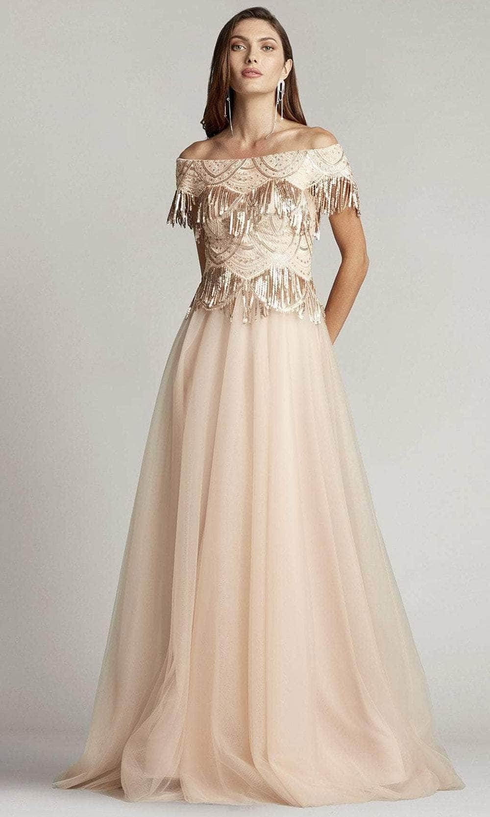 Tadashi Shoji BUF22215L - Embellished Off-shoulder Long Gown Tadashi Shoji BUF22215L - Embellished Off-shoulder Long Gown
