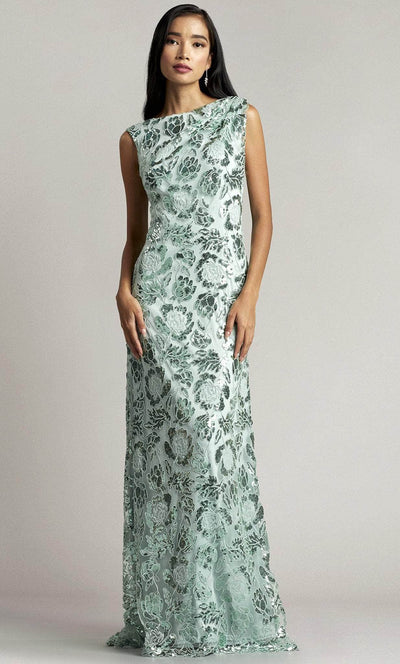 Tadashi Shoji CAI23097L - Floral Sequined Faux Wrap Dress Evening Dresses 00 / Frosted Jade