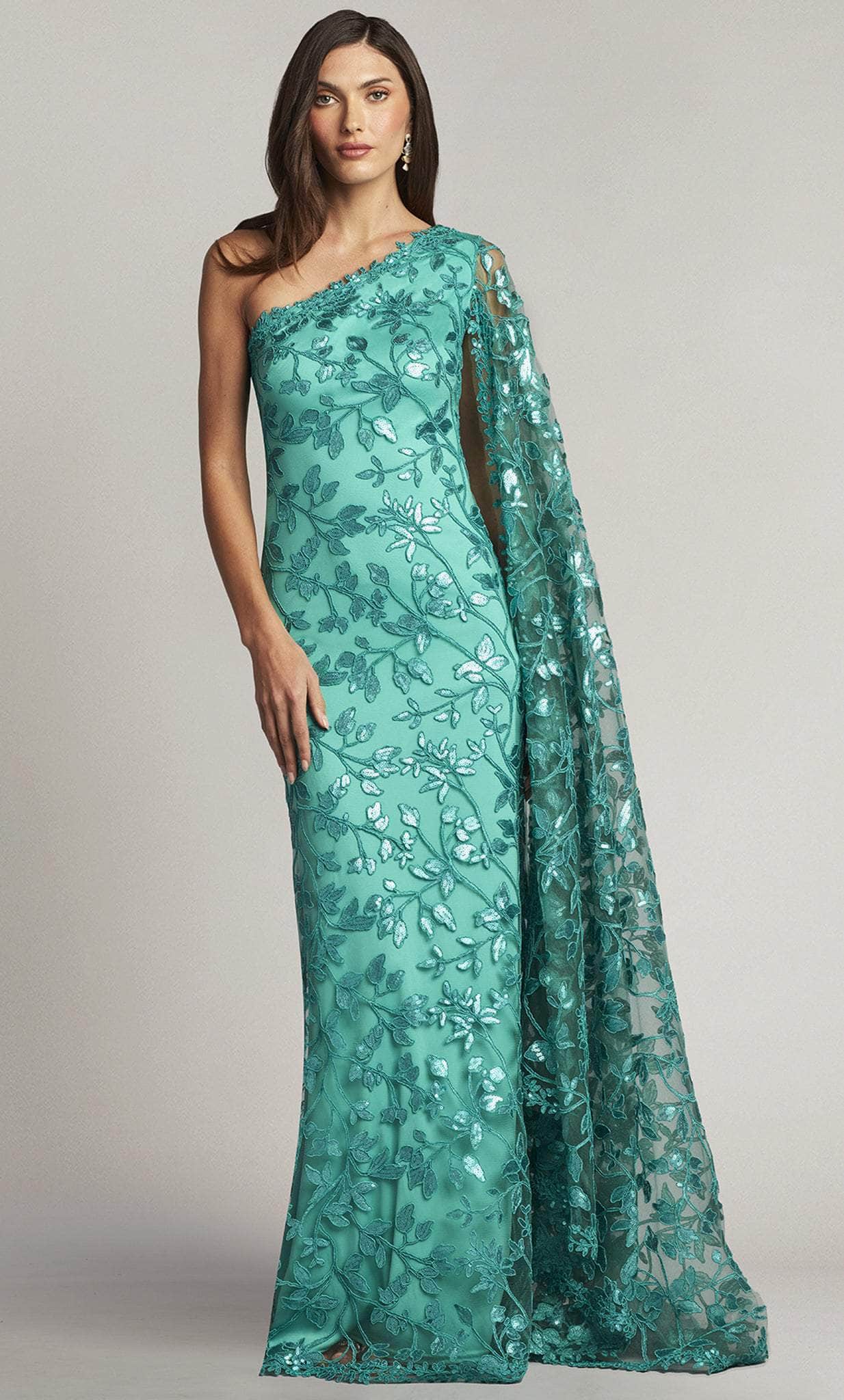 Tadashi Shoji CAJ23571L - Asymmetrical Neck Long Gown Evening Dresses 00 / Caribbean