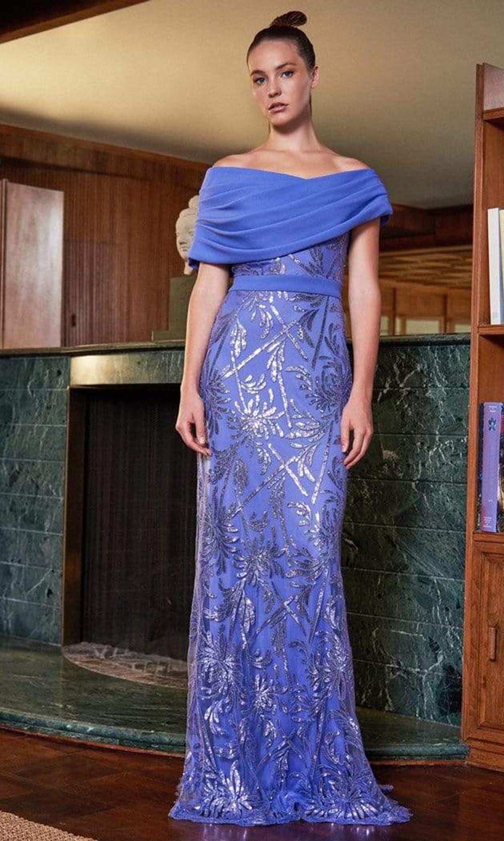 Tadashi Shoji - BPK20465LSC Sequined and Pleated Formal Evening Gown In Purple