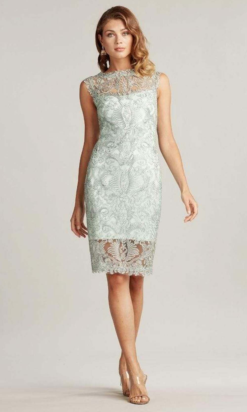 Tadashi Shoji - Corded Embroidery On Tulle Boatneck Dress Special Occasion Dress 00 / Mint/Grey