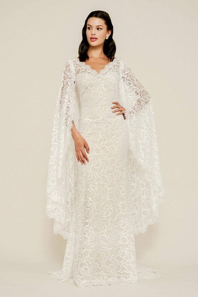 Tadashi Shoji - Dexter Lace Cape Gown Wedding Dresses 0 / Ivory/Natural