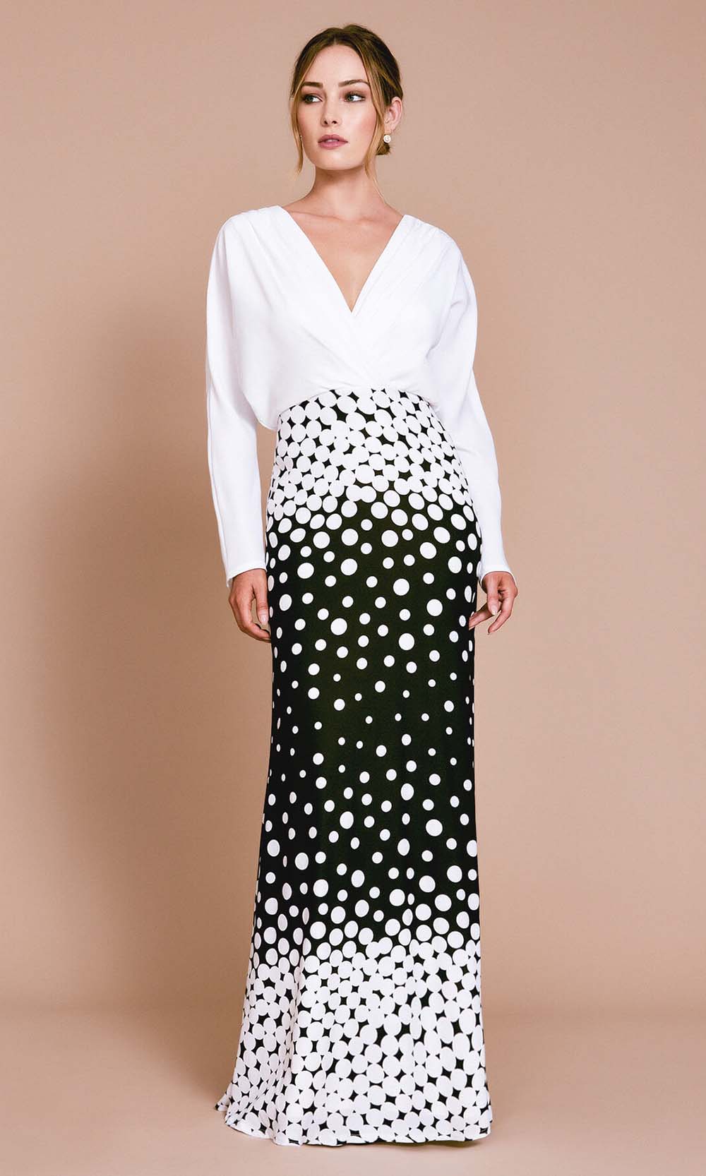 Tadashi Shoji - BOP20249LSC Blouson Polka Dot Stylish Long Dress In White and Black