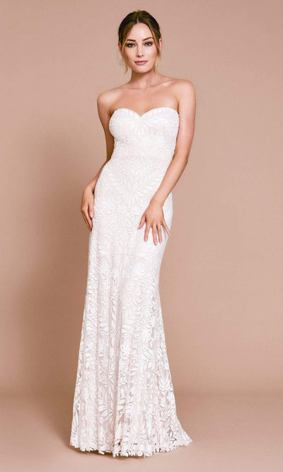 Tadashi Shoji - BNQ20124LBRSC Floral Embossed Strapless Long Gown In White