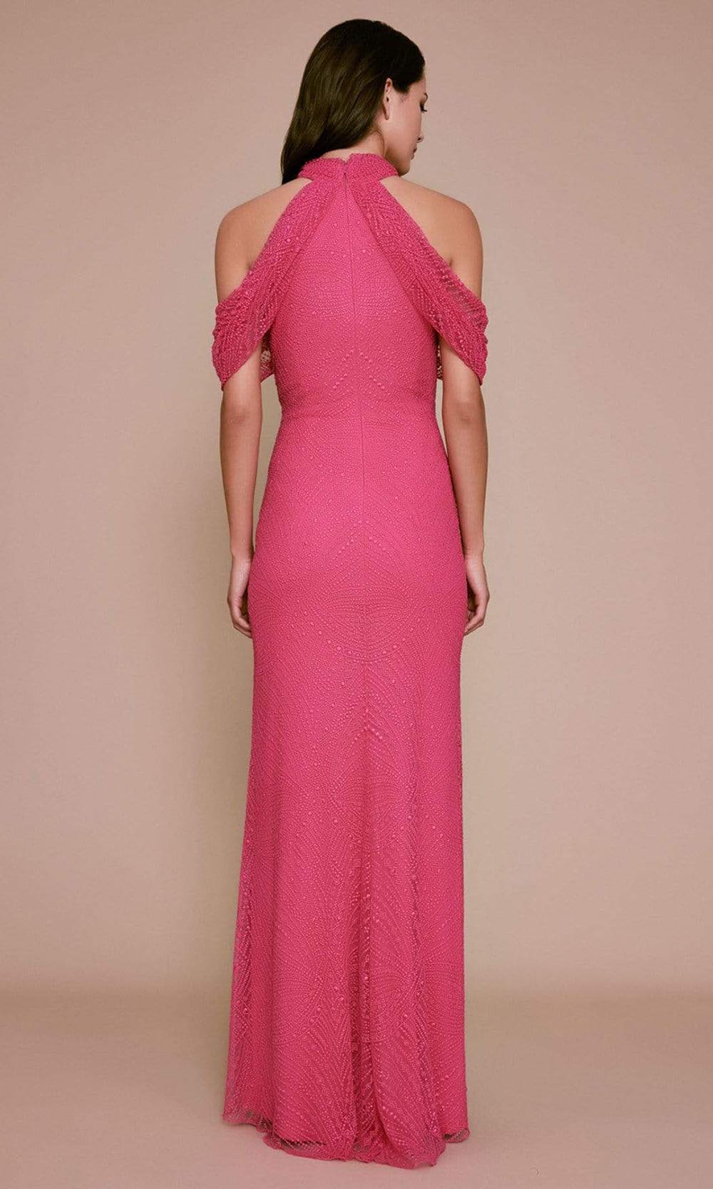 Tadashi Shoji - BLS19876LSC Cold Shoulder Halter Jacquard Dress In Pink