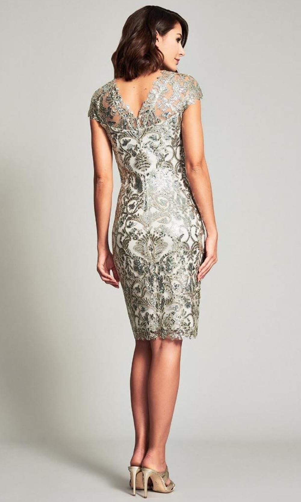 Tadashi Shoji - ATV18009MSC Semi-Formal Embellished Midi Dress In Silver