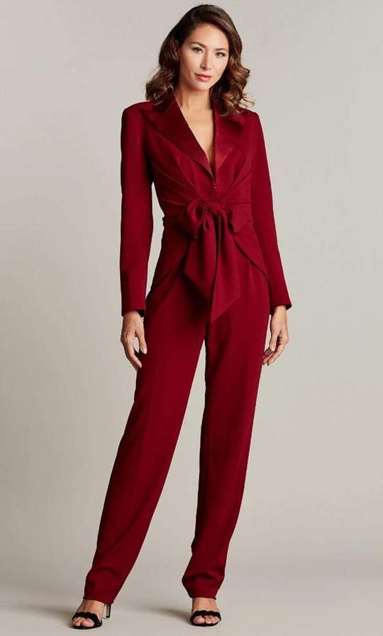 Tadashi Shoji - BOS20430YSC Formal Collared Pantsuit with Bow In Red
