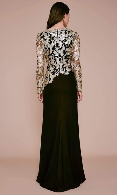 Tadashi Shoji - Kanya Long-Sleeve Crepe Gown BMK16206LXY - 1 pc Gold/Black In Size 8 Available CCSALE 8 / Gold/Black