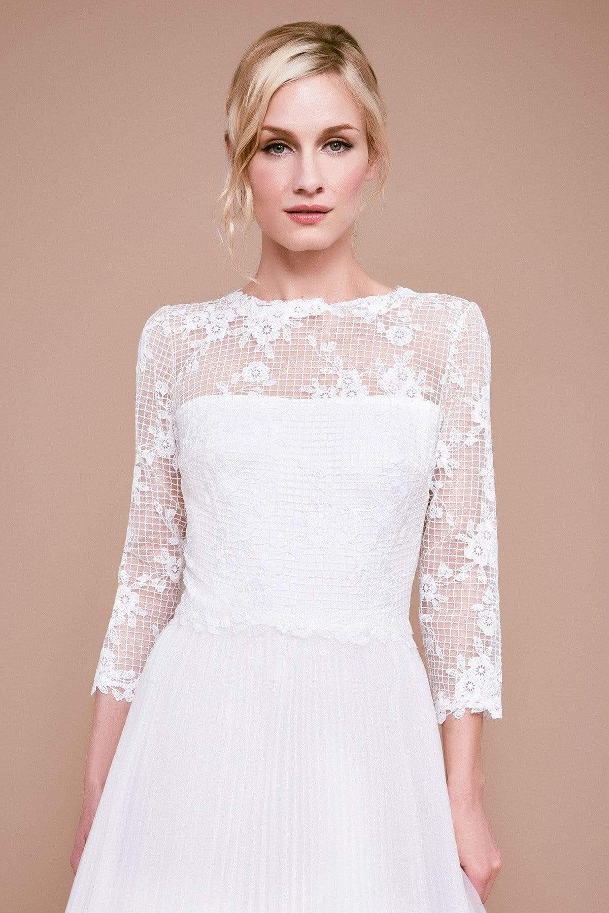 Tadashi Shoji - Keats Lace Tulle Tea-Length Dress Wedding Dresses