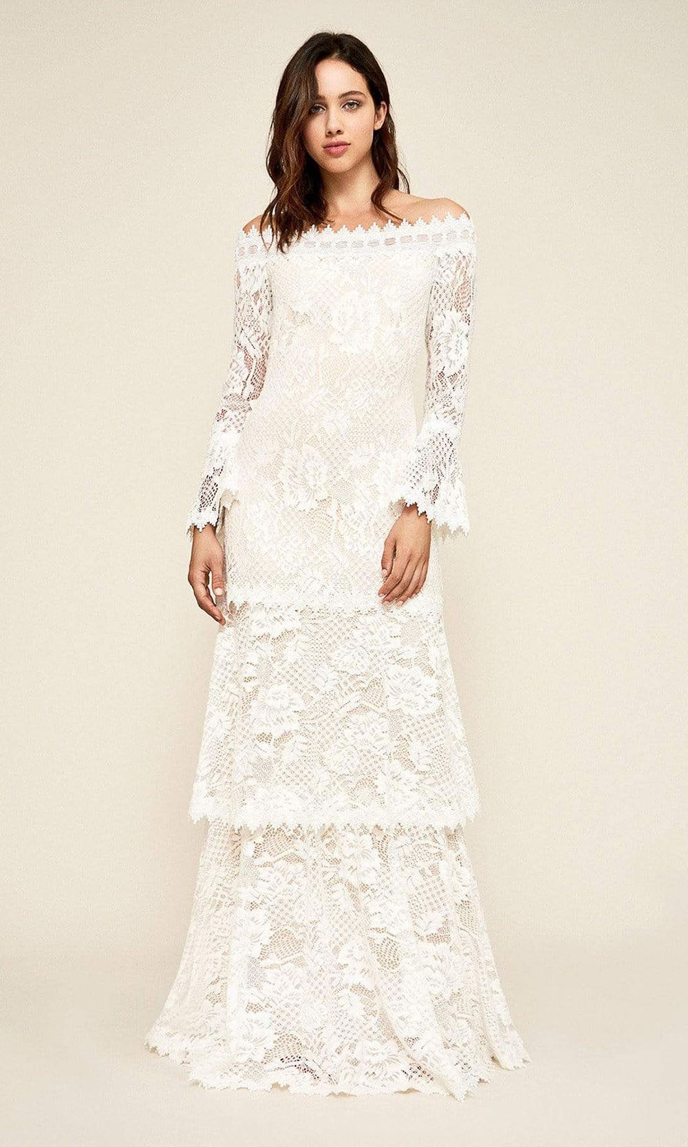 Tadashi Shoji - BEL18880LBRSC Boho Inspired Lace Tiered Dress In White