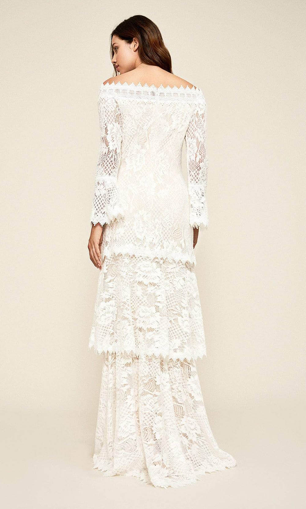 Tadashi Shoji - BEL18880LBRSC Boho Inspired Lace Tiered Dress In White