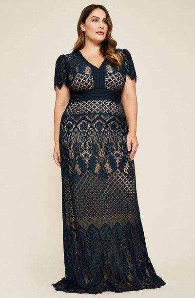 Tadashi Shoji - Lace V-Neck Long Sheath Dress Mother of the Bride Dresses