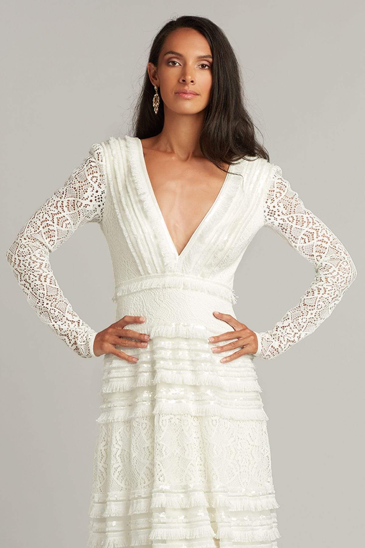 tadashi shoji white lace dress Tadashi Shoji Marzia Illusion Lace Long-sleeve Dress