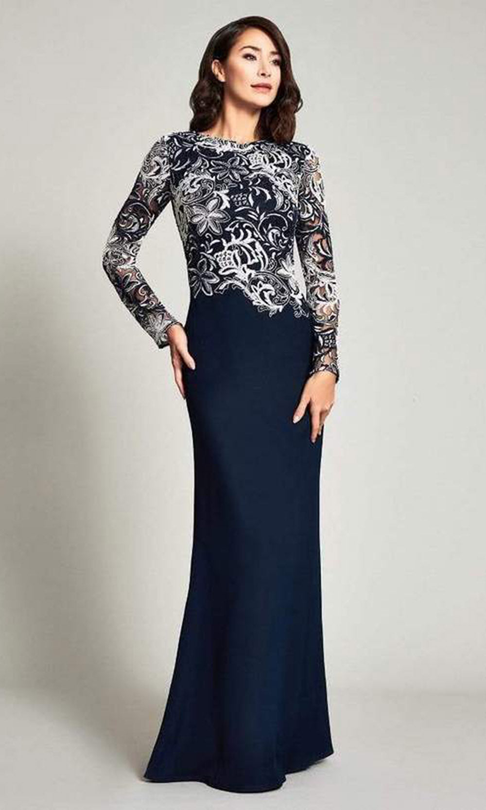 Tadashi Shoji - Long Sleeve Embroidered Sheath Dress In Blue
