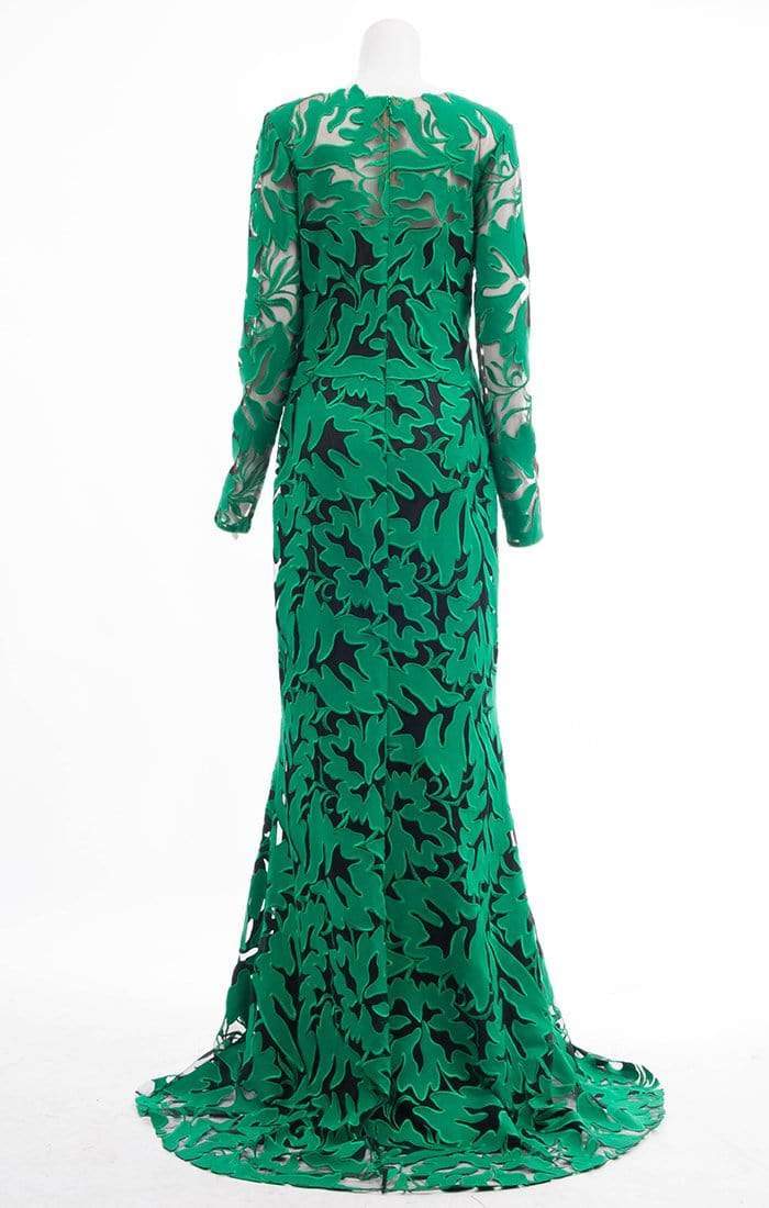 Tadashi Shoji - Long Sleeve Foliage Motif Illusion Gown Special Occasion Dress