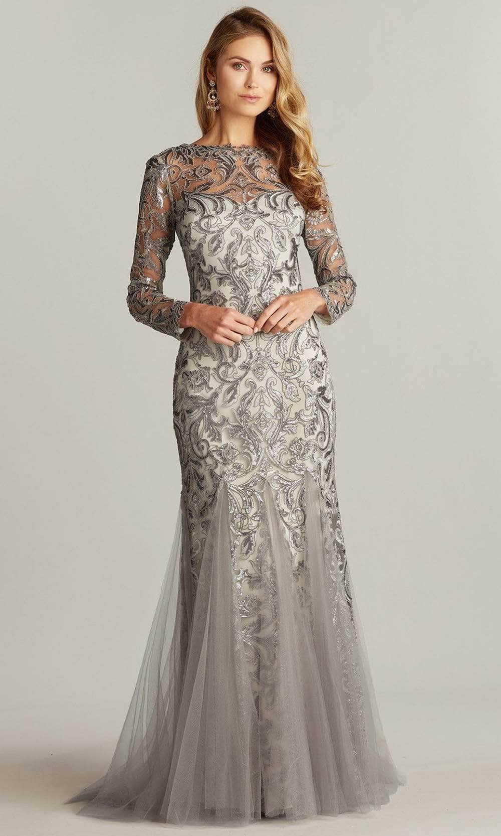 Tadashi Shoji - Long Sleeve Sequin Formal Gown BTN22102L - 1 pc Steel In Size 6 Available CCSALE 6 / Steel