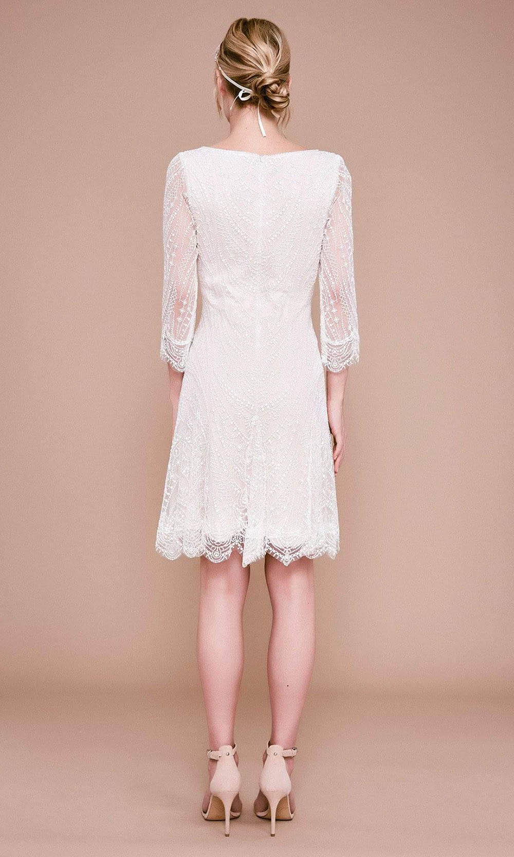Tadashi Shoji - BKV19774SBRSC Bateau Neck Embroidered Lace Dress In White