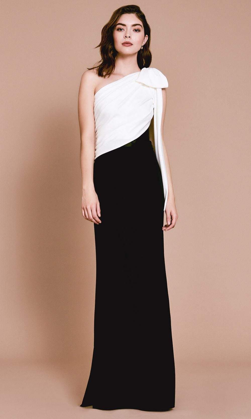 Tadashi Shoji - Mayer Asymmetric Bow Gown Evening Dresses 00 / White/Black