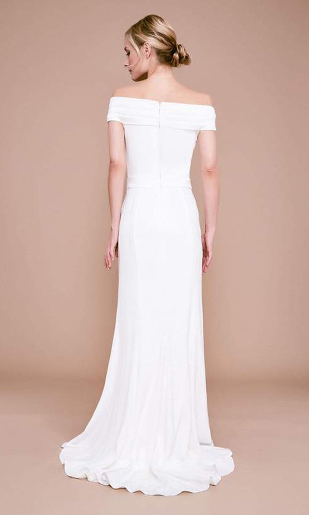 Tadashi Shoji - Off Shoulder Knot Ornat Crepe Gown In White