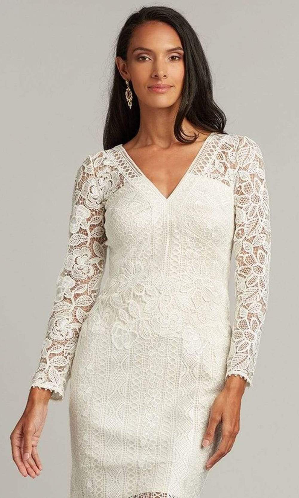 Tadashi Shoji BDO18590S - Short Lace Sheath Dress - Laced, Sheath, Long Sleeve, Straight, Short Dress, V-Neck, Concealed Back Zipper ADASA Tadashi Shoji BDO18590S - Short Lace Sheath Dress - Laced, Sheath, Long Sleeve, Straight, Short Dress, V-Neck, Concealed Back Zipper ADASA