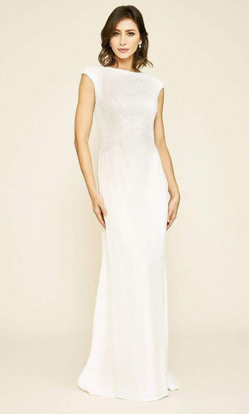Tadashi Shoji - Rania Embroidered Beading Crepe Gown BKV19532LBR - 1 pc Ivory In Size 6 Available CCSALE 6 / Ivory
