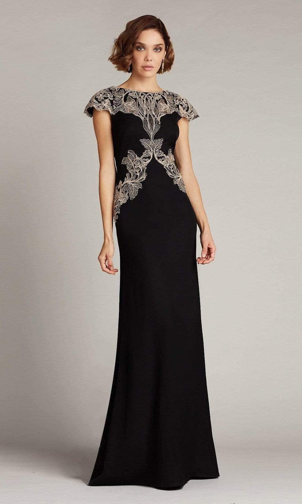 Tadashi Shoji - Sahar Embroidered Crepe Gown Mother of the Bride Dresses 00 / Ginseng/Black