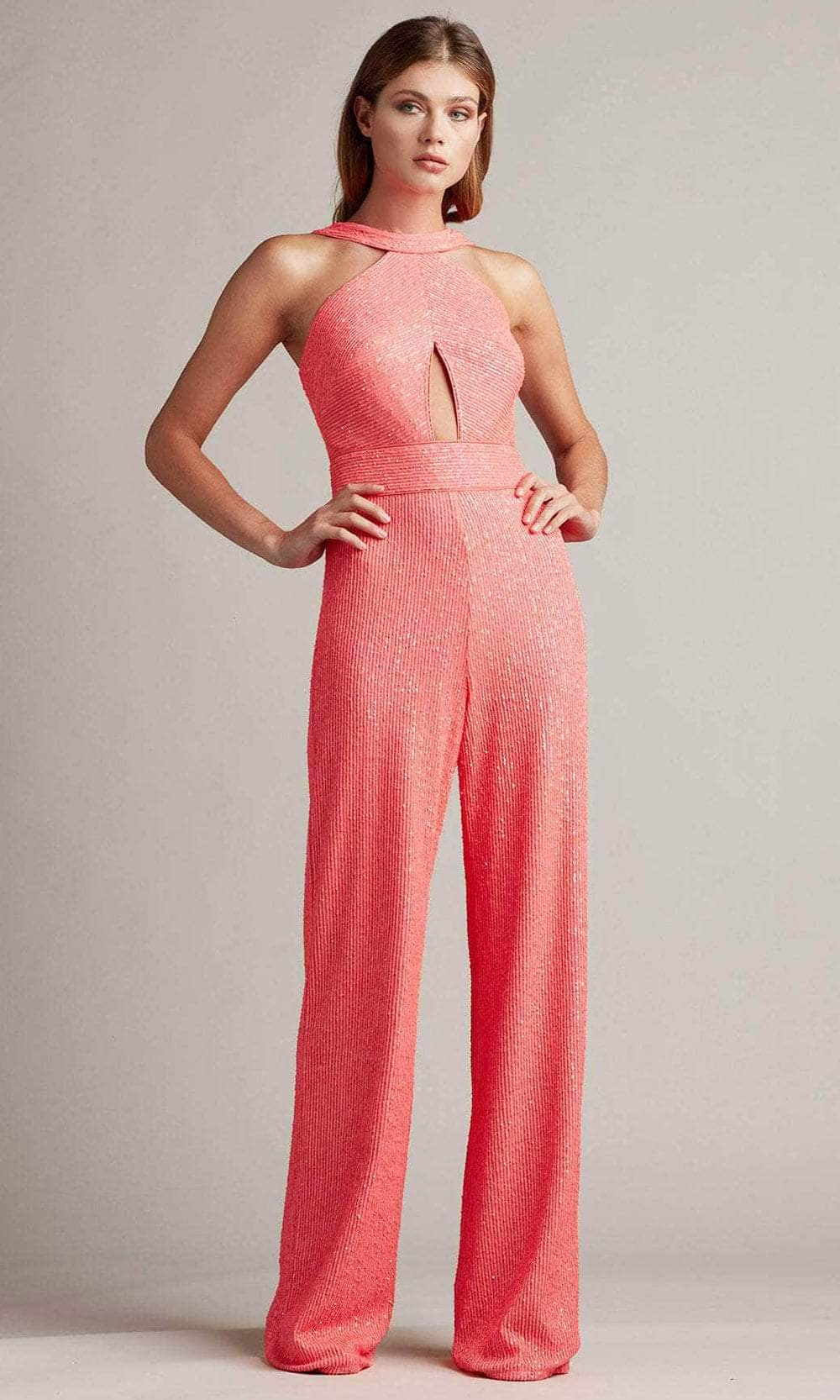 Tadashi Shoji SBUJ20975Y - Kaia Sequin Mesh Jumpsuit Jumpsuit Dresses 00 / Cerise