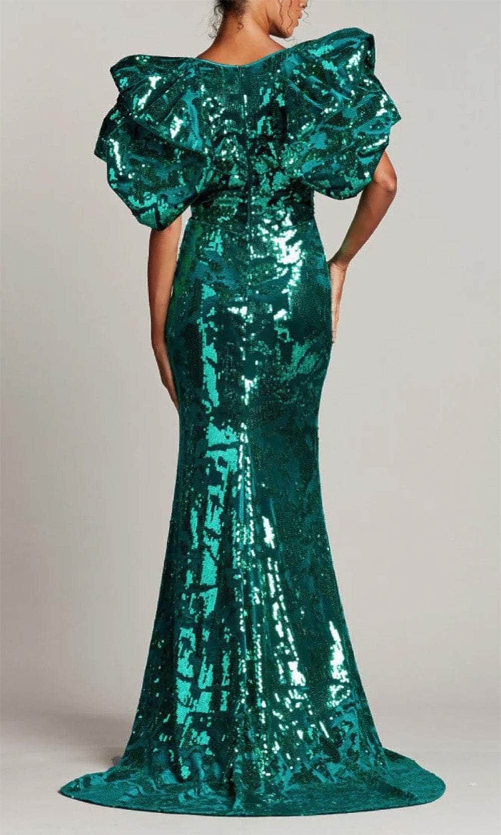 Tadashi Shoji - Plunging V-Neck Sequin Puff Sleeve Dress ADASA Tadashi Shoji - Plunging V-Neck Sequin Puff Sleeve Dress ADASA