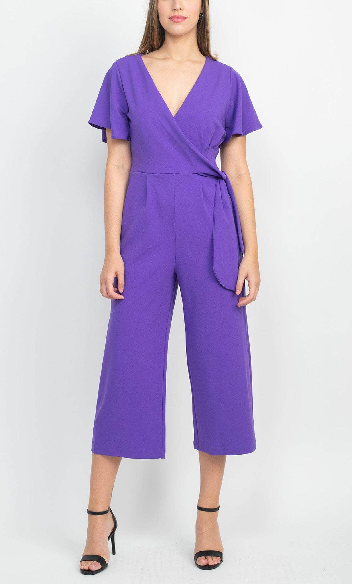 Tahari Asl 2AM503 - Short Sleeve V-Neck Jumpsuit Formal Pantsuits 10 / Ultra Violet