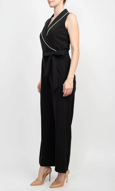 Tahari TD001031 - Collared V-Neck Scuba Jumpsuit Formal Pantsuits