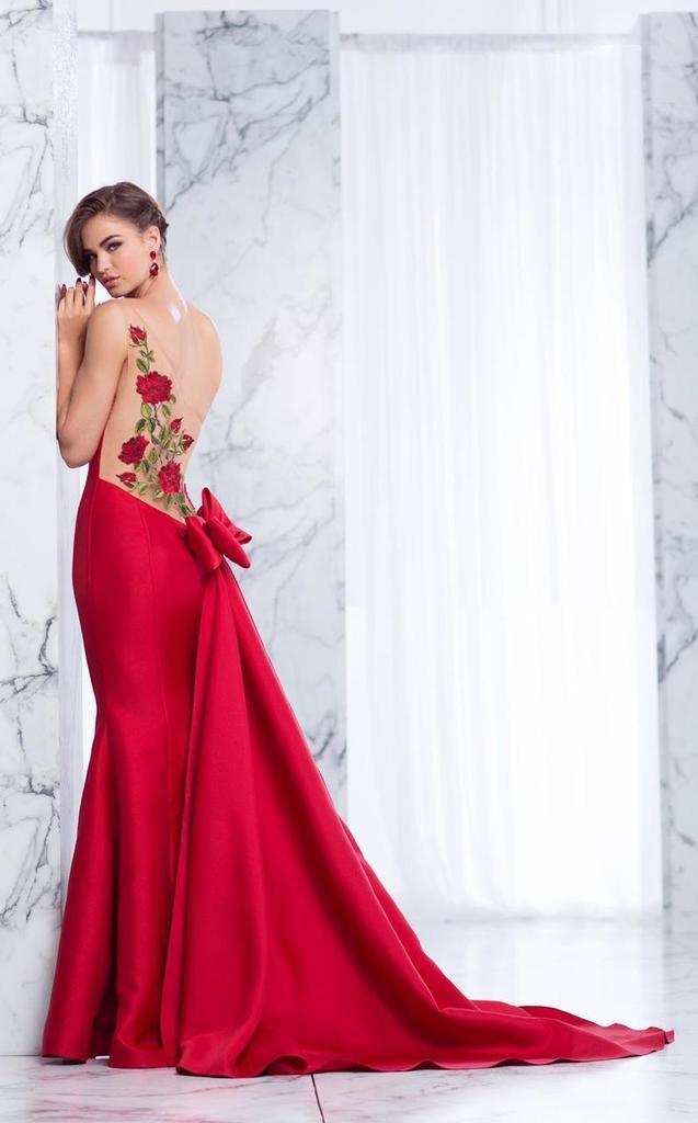 Tarik Ediz 50032 One Shoulder Mermaid Dress CCSALE 2 / Peach Nectar