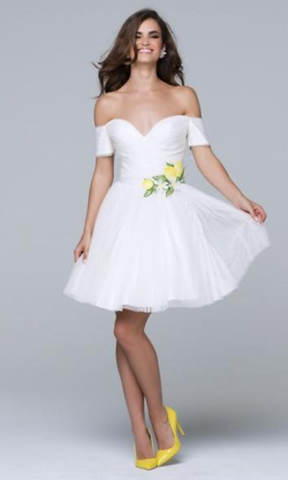Tarik Ediz - 50075SC Side Detailed Sweetheart Fit and Flare Dress In White