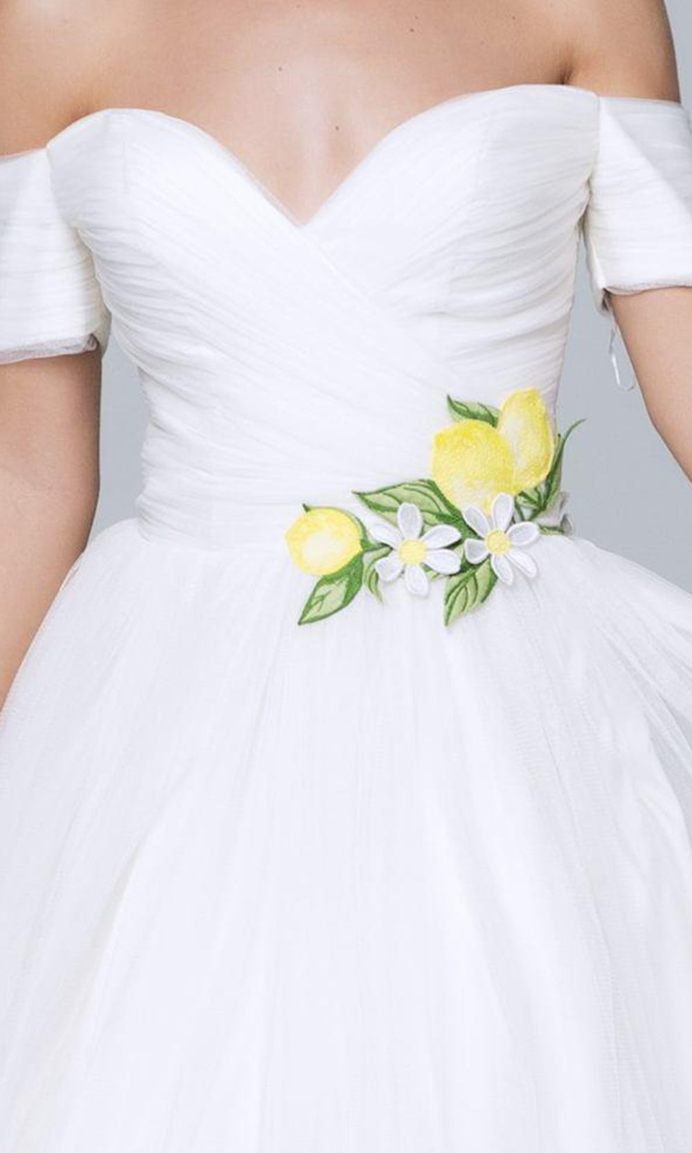 Tarik Ediz - 50075SC Side Detailed Sweetheart Fit and Flare Dress In White