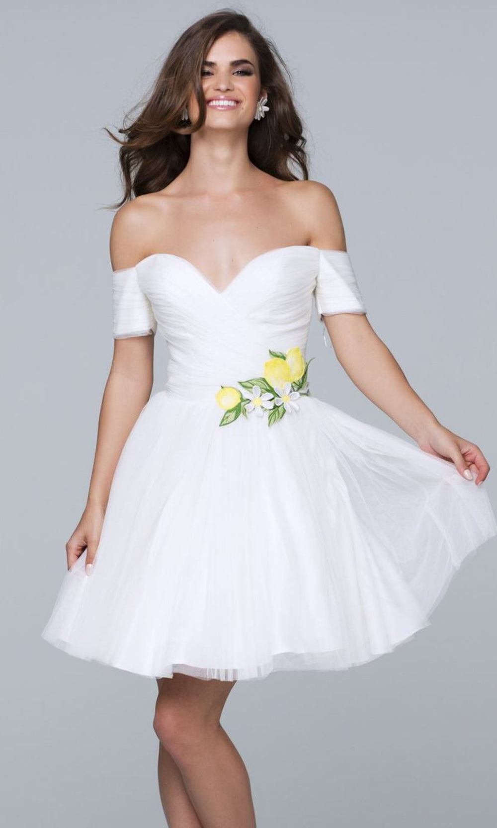 Tarik Ediz - 50075SC Side Detailed Sweetheart Fit and Flare Dress In White