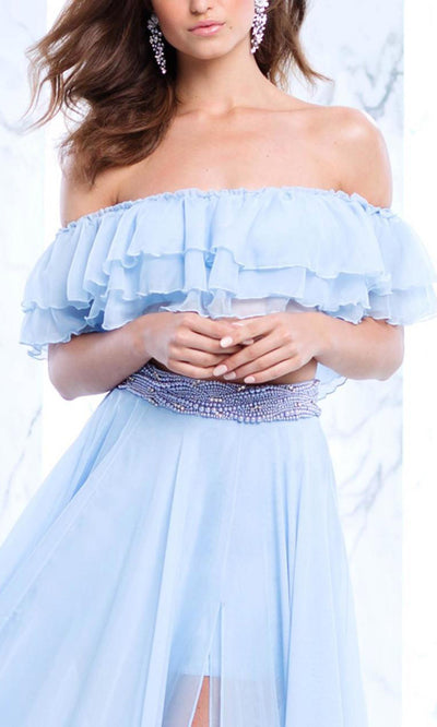 Tarik Ediz - 50101SC Enchanting Dreamy Soft Tulle Off Shoulder Gown In Blue