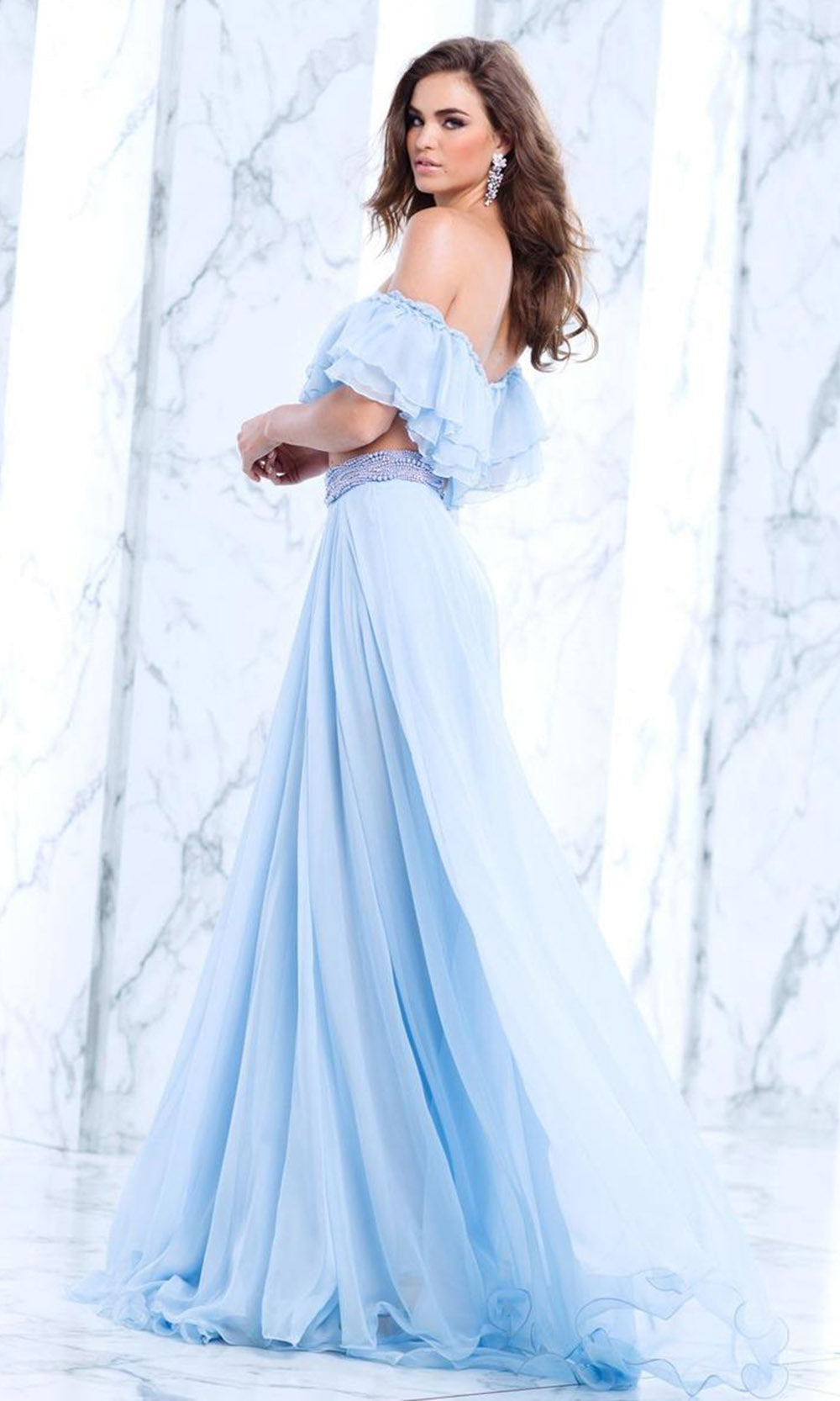 Tarik Ediz - 50101SC Enchanting Dreamy Soft Tulle Off Shoulder Gown In Blue