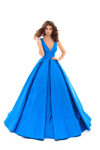 Tarik Ediz - 50402 Sleeveless V Neck Taffeta Prom Dress Prom Dresses 2 / Turquoise