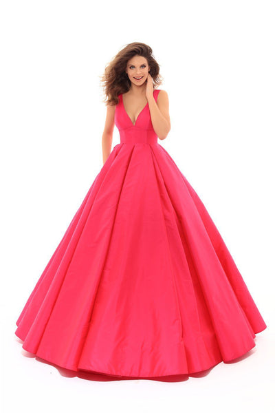Tarik Ediz - 50402 Sleeveless V Neck Taffeta Prom Dress Prom Dresses 2 / Fuchsia