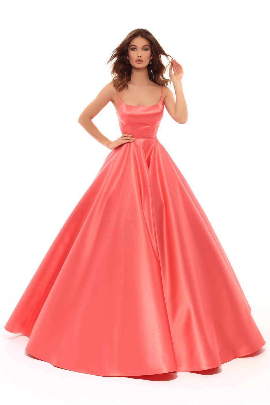 Tarik Ediz - 50403 Strappy Back Sleeveless Satin Ballgown Evening Dresses 2 / Coral