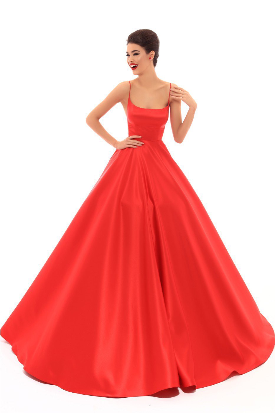 Tarik Ediz - 50403 Strappy Back Sleeveless Satin Ballgown Evening Dresses 2 / Red