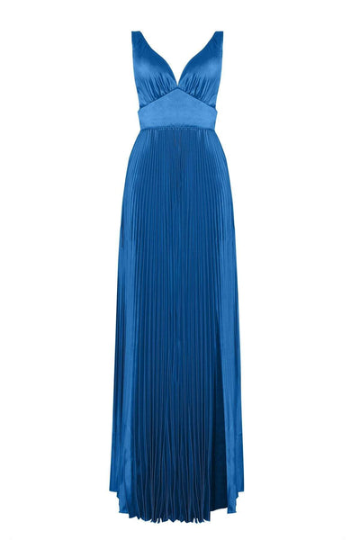 Tarik Ediz - 50443 Plunging V-neck Satin Pleated A-line Dress Evening Dresses