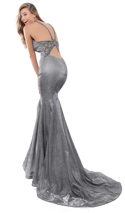 Tarik Ediz - 50445 Embellished Halter Mermaid Dress With Train Evening Dresses