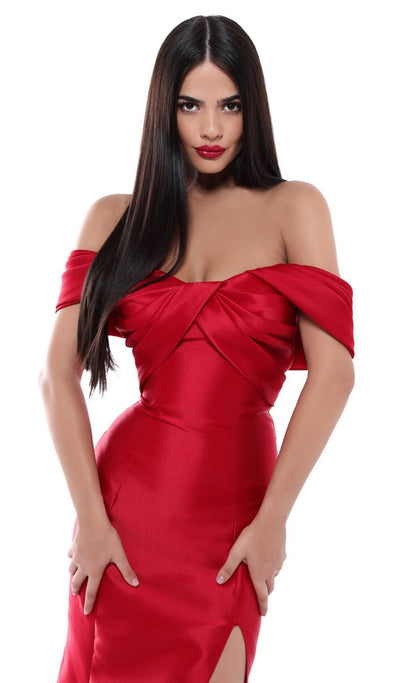 Tarik Ediz - 50448 Pleated Off-Shoulder Mermaid Dress In Red